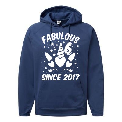 Fabulous 6 Since 2017 Unicorn Birthday Performance Fleece Hoodie