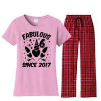 Fabulous 6 Since 2017 Unicorn Birthday Women's Flannel Pajama Set