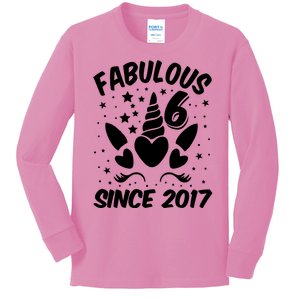 Fabulous 6 Since 2017 Unicorn Birthday Kids Long Sleeve Shirt