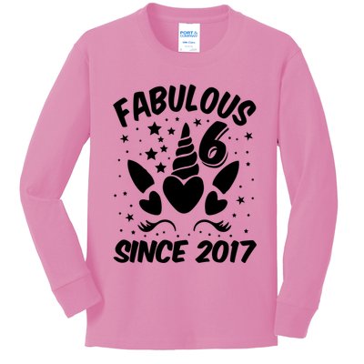 Fabulous 6 Since 2017 Unicorn Birthday Kids Long Sleeve Shirt