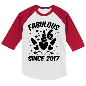 Fabulous 6 Since 2017 Unicorn Birthday Kids Colorblock Raglan Jersey