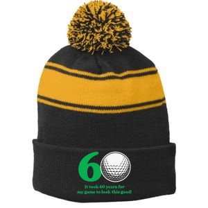 Funny 60 Year Old Golfer Since 1962 60th Birthday Stripe Pom Pom Beanie