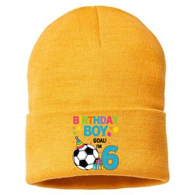 Funny 6 Years Old Boy 6th Birthday Boy Football Age 6 Bday Sustainable Knit Beanie