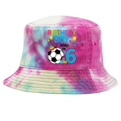 Funny 6 Years Old Boy 6th Birthday Boy Football Age 6 Bday Tie-Dyed Bucket Hat