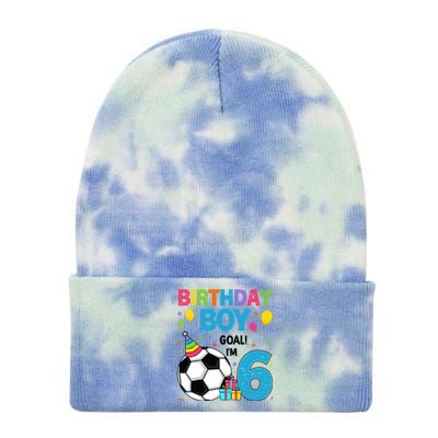 Funny 6 Years Old Boy 6th Birthday Boy Football Age 6 Bday Tie Dye 12in Knit Beanie