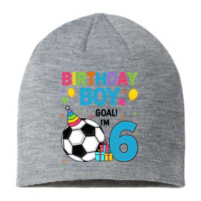 Funny 6 Years Old Boy 6th Birthday Boy Football Age 6 Bday Sustainable Beanie