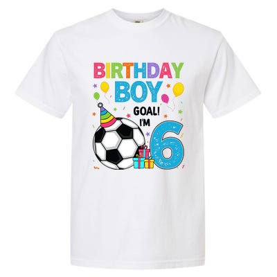 Funny 6 Years Old Boy 6th Birthday Boy Football Age 6 Bday Garment-Dyed Heavyweight T-Shirt