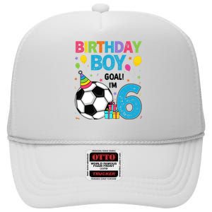 Funny 6 Years Old Boy 6th Birthday Boy Football Age 6 Bday High Crown Mesh Back Trucker Hat