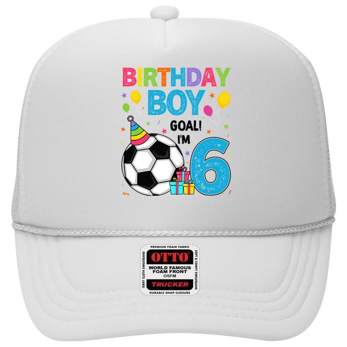 Funny 6 Years Old Boy 6th Birthday Boy Football Age 6 Bday High Crown Mesh Back Trucker Hat