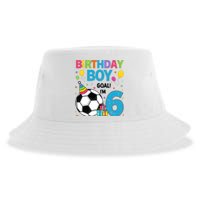 Funny 6 Years Old Boy 6th Birthday Boy Football Age 6 Bday Sustainable Bucket Hat