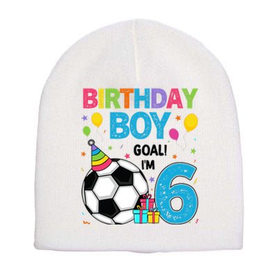 Funny 6 Years Old Boy 6th Birthday Boy Football Age 6 Bday Short Acrylic Beanie