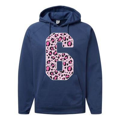 Funny 6 Years Old Gift Retro 6th Birthday Leopard Print Performance Fleece Hoodie