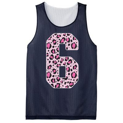 Funny 6 Years Old Gift Retro 6th Birthday Leopard Print Mesh Reversible Basketball Jersey Tank