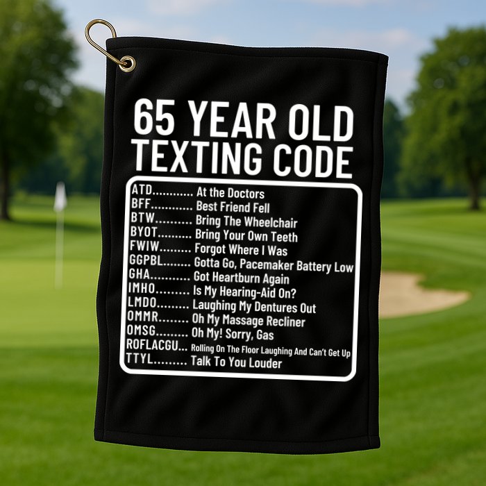 Funny 65 Year Old Texting Code Birthday Golf Towel