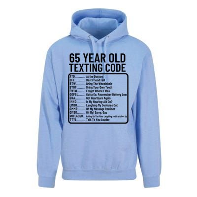 Funny 65 Year Old Texting Code Birthday Unisex Surf Hoodie