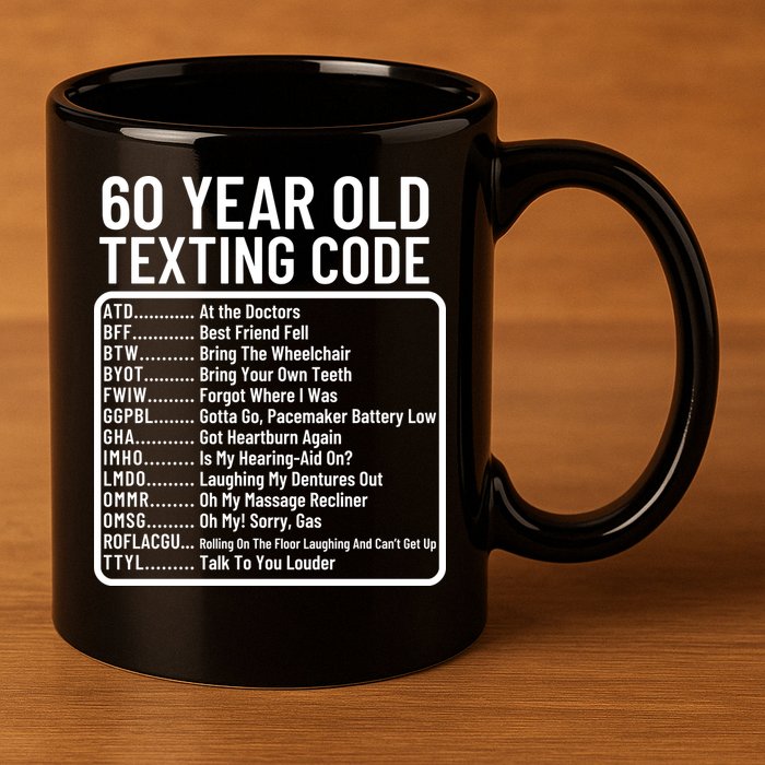 Funny 60 Year Old Texting Code Birthday 11oz C Handle Ceramic Mug