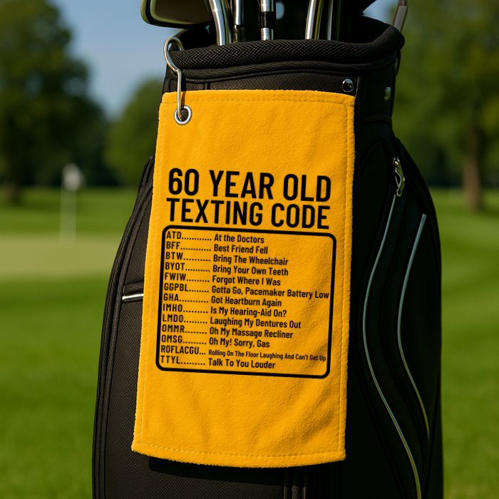 Funny 60 Year Old Texting Code Birthday Golf Towel