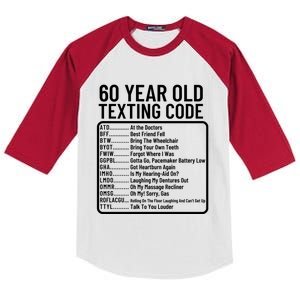 Funny 60 Year Old Texting Code Birthday Kids Colorblock Raglan Jersey