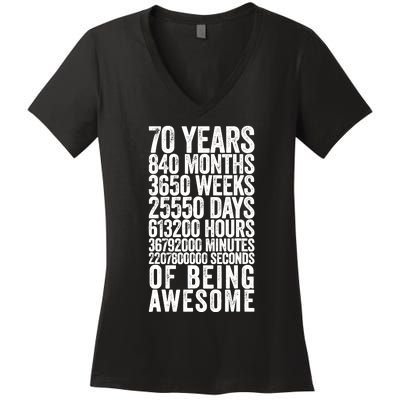 Funny 70th Birthday Old Meter Funny 70 Year Old Gifts Women's V-Neck T-Shirt