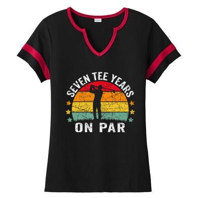 Funny 70th Birthday Golf Pun Retro Sunset 70 Year Old Golfer Ladies Halftime Notch Neck Tee