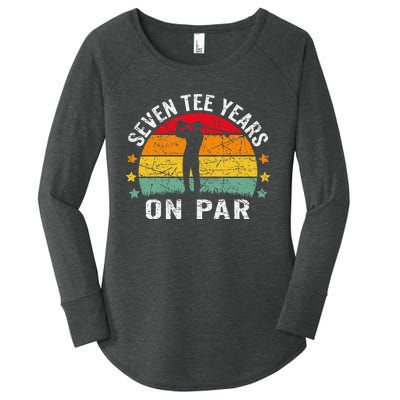 Funny 70th Birthday Golf Pun Retro Sunset 70 Year Old Golfer Women's Perfect Tri Tunic Long Sleeve Shirt