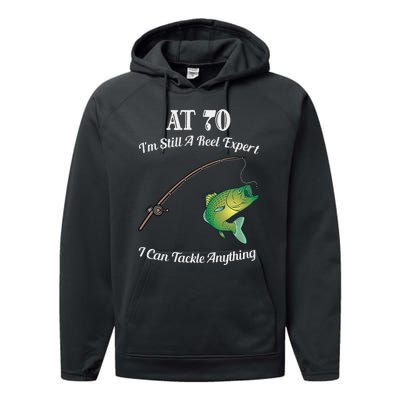 Funny 70th Birthday Gift 70YearOld Fisherman Fishing Performance Fleece Hoodie