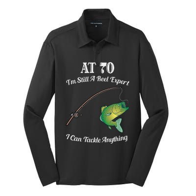 Funny 70th Birthday Gift 70YearOld Fisherman Fishing Silk Touch Performance Long Sleeve Polo