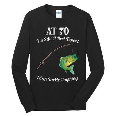 Funny 70th Birthday Gift 70YearOld Fisherman Fishing Tall Long Sleeve T-Shirt