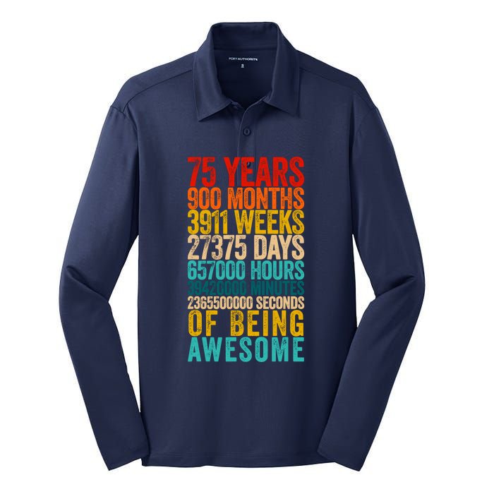 Funny 75th Birthday Old Meter Funny 75 Year Old Gifts Silk Touch Performance Long Sleeve Polo