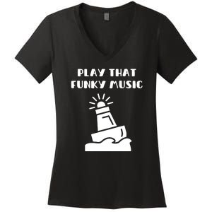 Funny 70s Retro Disco Play That Funky Music Women's V-Neck T-Shirt