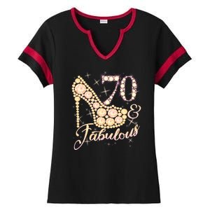 Fabulous & 70 Sparkly Heel 70th Birthday Ladies Halftime Notch Neck Tee