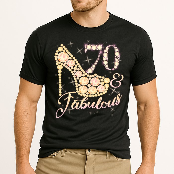 Fabulous & 70 Sparkly Heel 70th Birthday Cooling Performance Crew T-Shirt