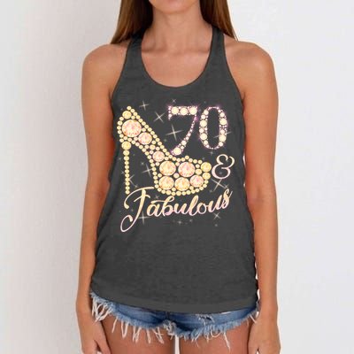 Fabulous & 70 Sparkly Heel 70th Birthday Women's Knotted Racerback Tank