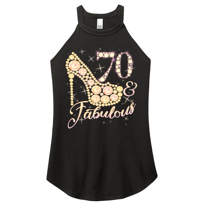 Fabulous & 70 Sparkly Heel 70th Birthday Women's Perfect Tri Rocker Tank