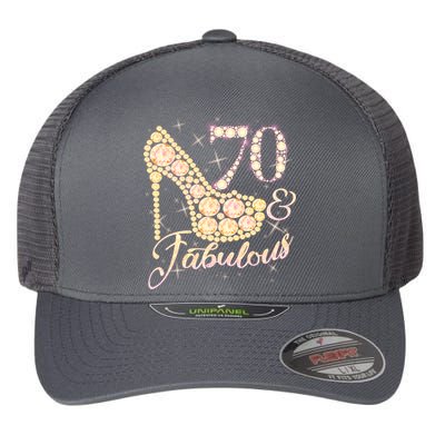 Fabulous & 70 Sparkly Heel 70th Birthday Flexfit Unipanel Trucker Cap