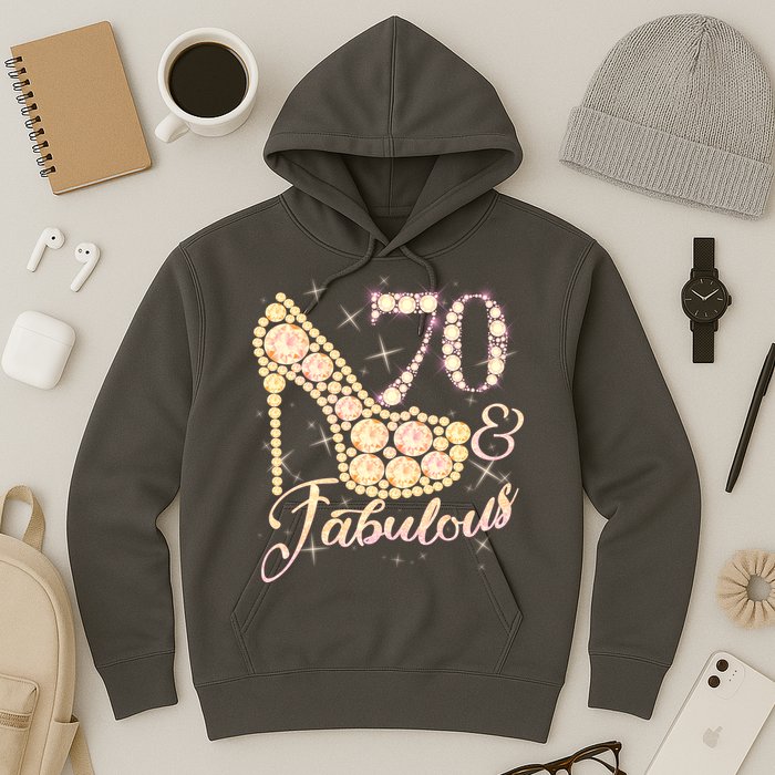 Fabulous & 70 Sparkly Heel 70th Birthday Hoodie