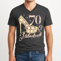 Fabulous & 70 Sparkly Heel 70th Birthday V-Neck T-Shirt