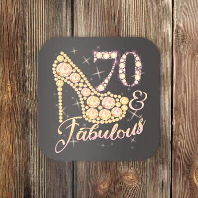 Fabulous & 70 Sparkly Heel 70th Birthday Coaster