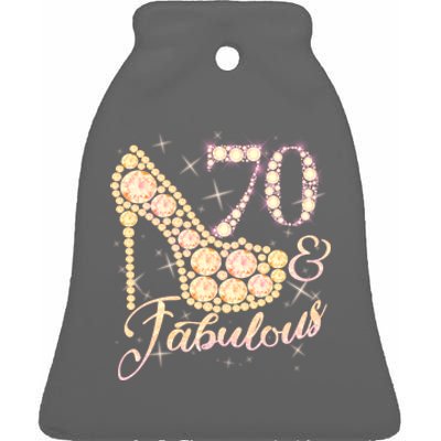 Fabulous & 70 Sparkly Heel 70th Birthday Ceramic Bell Ornament