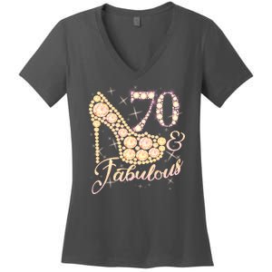 Fabulous & 70 Sparkly Heel 70th Birthday Women's V-Neck T-Shirt