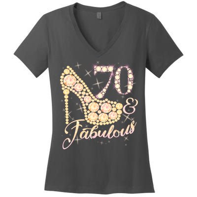 Fabulous & 70 Sparkly Heel 70th Birthday Women's V-Neck T-Shirt