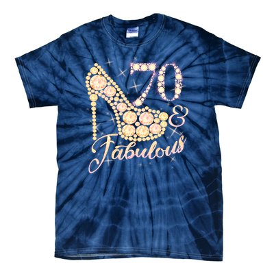 Fabulous & 70 Sparkly Heel 70th Birthday Tie-Dye T-Shirt