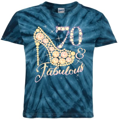 Fabulous & 70 Sparkly Heel 70th Birthday Kids Tie-Dye T-Shirt