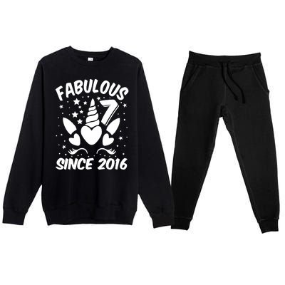 Fabulous 7 Since 2016 Unicorn Birthday Premium Crewneck Sweatsuit Set