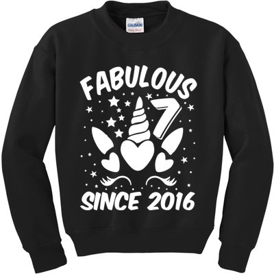 Fabulous 7 Since 2016 Unicorn Birthday Kids Sweatshirt
