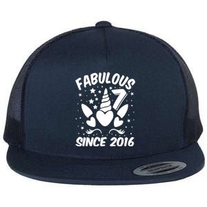 Fabulous 7 Since 2016 Unicorn Birthday Flat Bill Trucker Hat