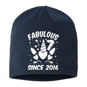 Fabulous 7 Since 2016 Unicorn Birthday Sustainable Beanie