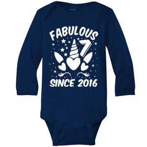 Fabulous 7 Since 2016 Unicorn Birthday Baby Long Sleeve Bodysuit