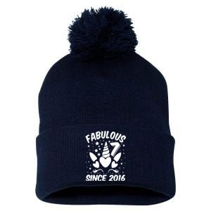 Fabulous 7 Since 2016 Unicorn Birthday Pom Pom 12in Knit Beanie