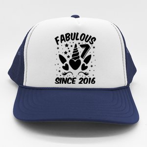 Fabulous 7 Since 2016 Unicorn Birthday Trucker Hat